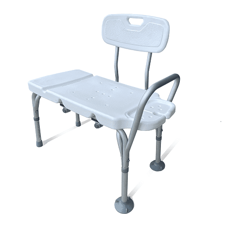 Bath Transfer Bench - White Plastic, Chromed Legs